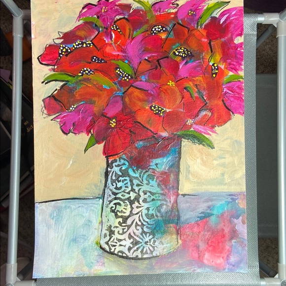 Original Art  Vibrant Red and Pink Flowers  Floral Wall Art - Picture 2 of 10